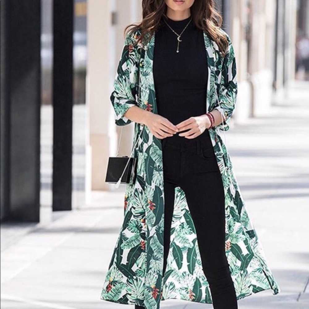 Rachel Zoe palm print kimono duster